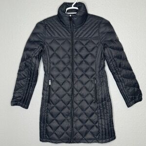 Michael Kors Charcoal Gray Long Quilted Down Puffer Coat Packable Jacket M